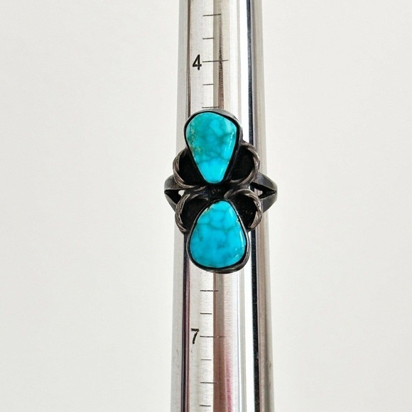 Vintage 925 Sterling Silver Turquoise Oxidized Darkened Band Ring Size 5.5 - Picture 7 of 8